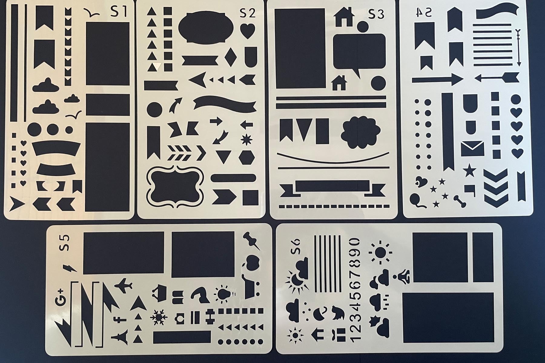 Set of 6 assorted Journalling Stencils - Set 3 - for paper crafts